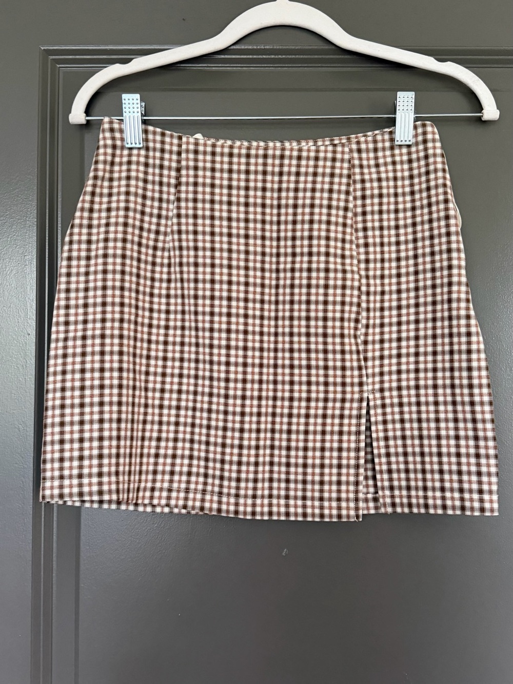 Cotton Candy LA Brown and Cream Gingham Mini Skirt